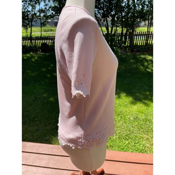 Pink Joanna Womens Medium Top With Eyelet Trim & Short Sleeves - Picture 7 of 7